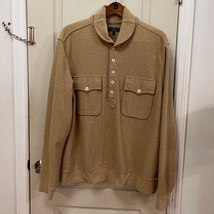 J L Powell Men's XL 71% Polyester/29% Cotton Quarter Button Terry Pullover. Tan.